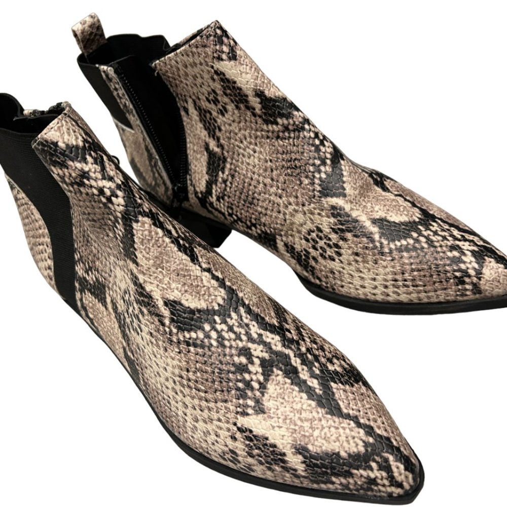 Women Snake Print, Ankle Boots Side Zipper, 2in Block Heels